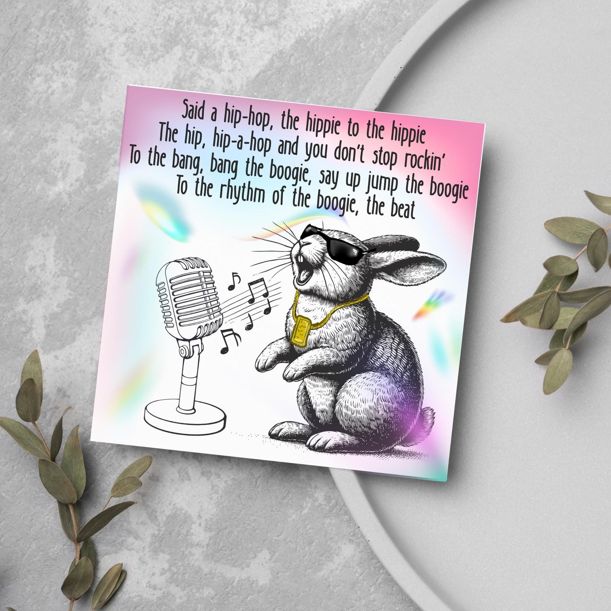 Hip Hop Bunny Card, Fun Party Card, Rabbit Card, Animal Themed Birthday, Rapper's Delight Card, Sugarhill Gang Card, Rap Card, Karaoke Card