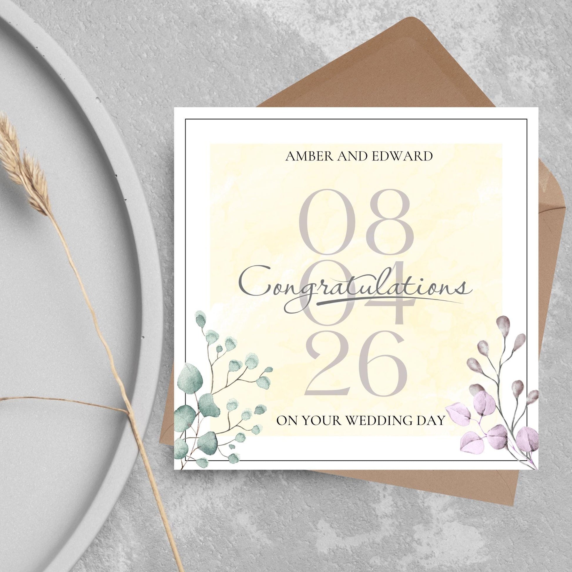 Personalised Wedding Congratulations Card, Wedding Day Card, Card for Couple, Customised Wedding Card, Name and Date Card, Wedding Gift
