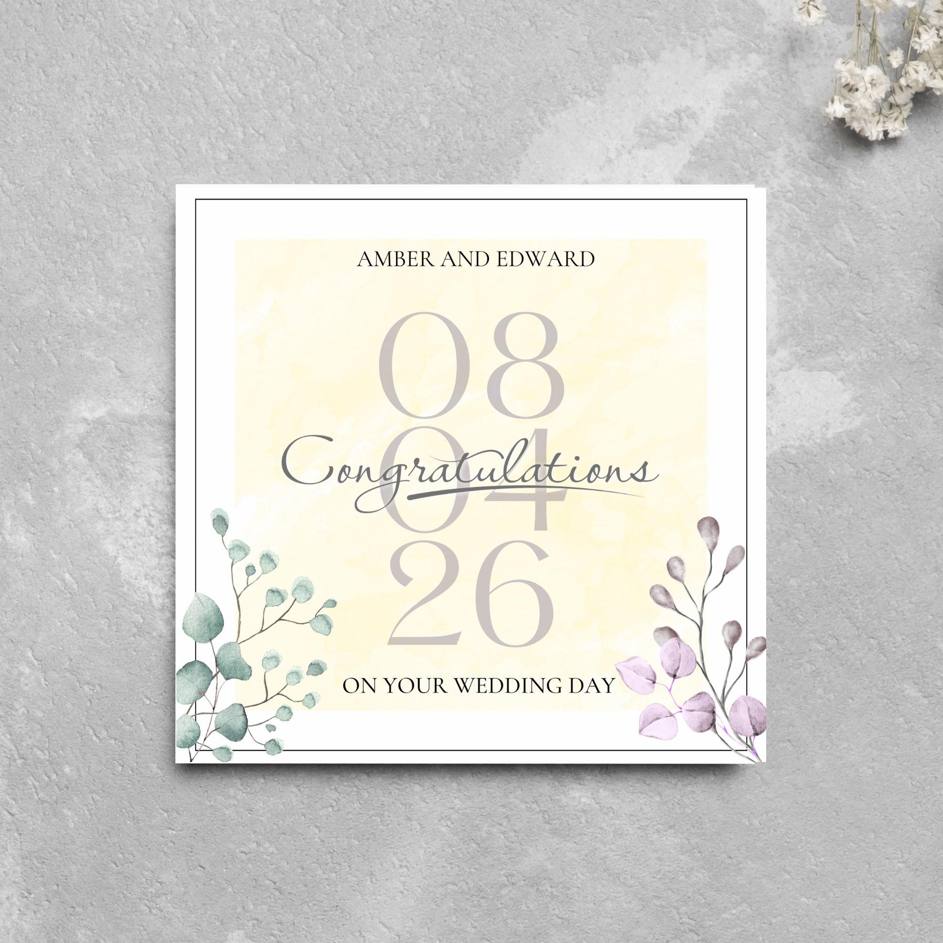 Personalised Wedding Congratulations Card, Wedding Day Card, Card for Couple, Customised Wedding Card, Name and Date Card, Wedding Gift