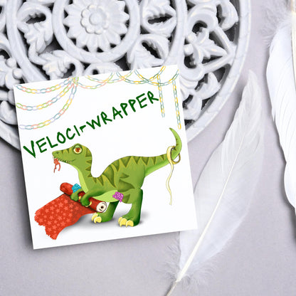Dinosaur Christmas card, Velociraptor Xmas Card, Cards for Him, Cards for Her, Cards for kids, Funny Childrens Christmas Card, Pun Card