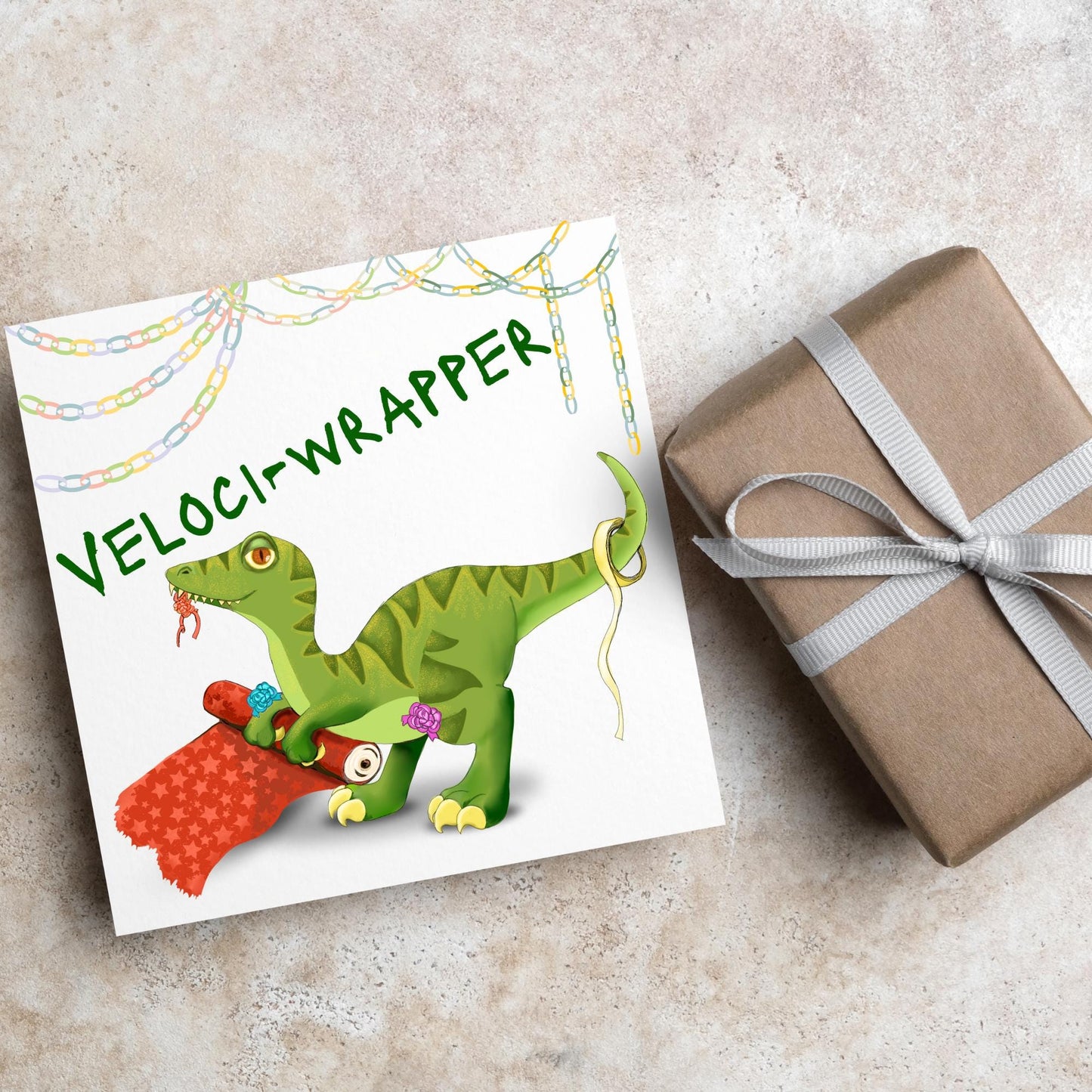Dinosaur Christmas card, Velociraptor Xmas Card, Cards for Him, Cards for Her, Cards for kids, Funny Childrens Christmas Card, Pun Card