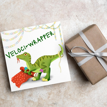 Dinosaur Christmas card, Velociraptor Xmas Card, Cards for Him, Cards for Her, Cards for kids, Funny Childrens Christmas Card, Pun Card