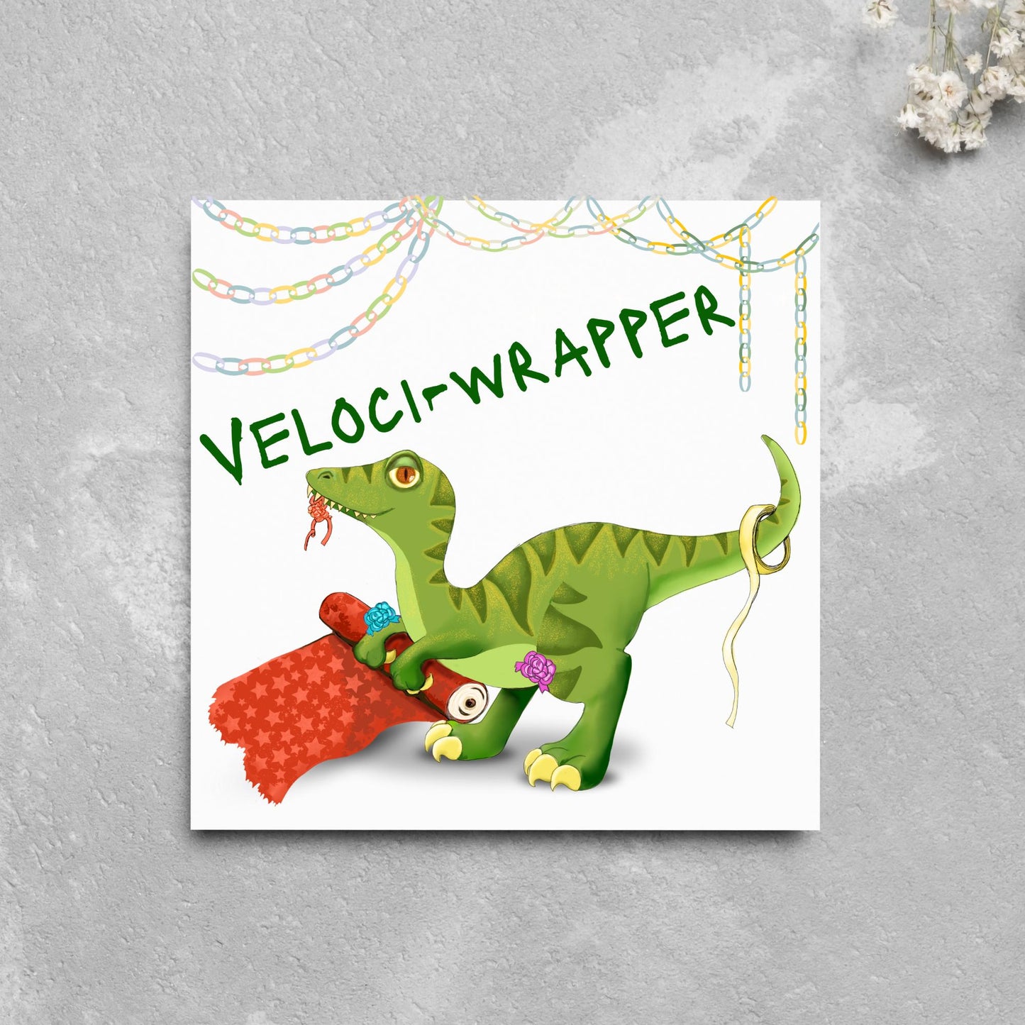 Dinosaur Christmas card, Velociraptor Xmas Card, Cards for Him, Cards for Her, Cards for kids, Funny Childrens Christmas Card, Pun Card