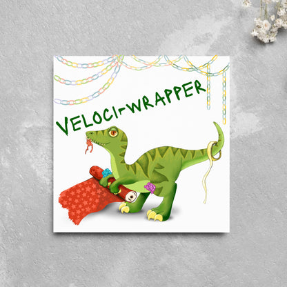 Dinosaur Christmas card, Velociraptor Xmas Card, Cards for Him, Cards for Her, Cards for kids, Funny Childrens Christmas Card, Pun Card