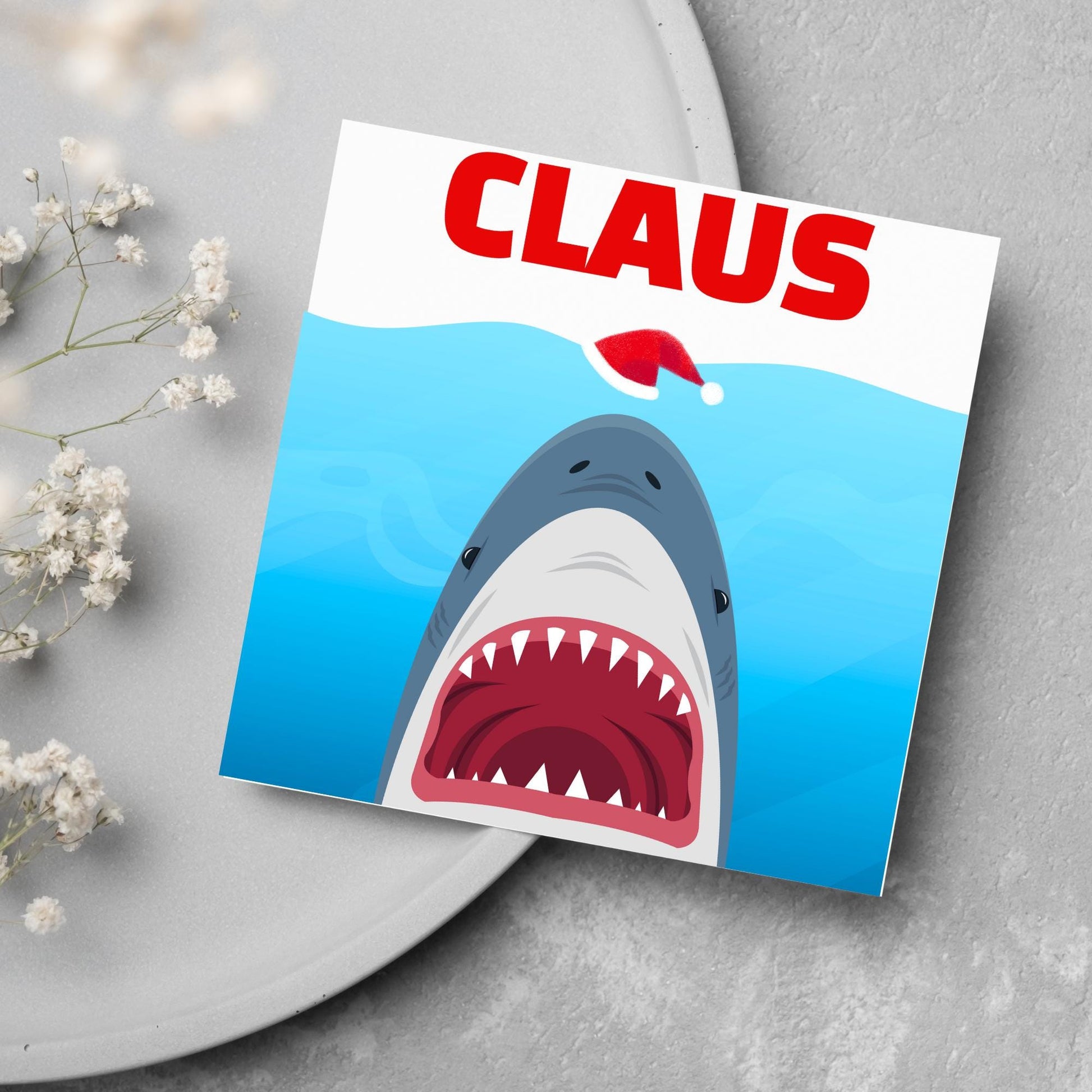 Shark Christmas card, Claus Xmas Card, Movie Spoof Card, Cards for Shark Lovers, Card for Movie Buff, Funny Christmas Card for Dad, Pun Card