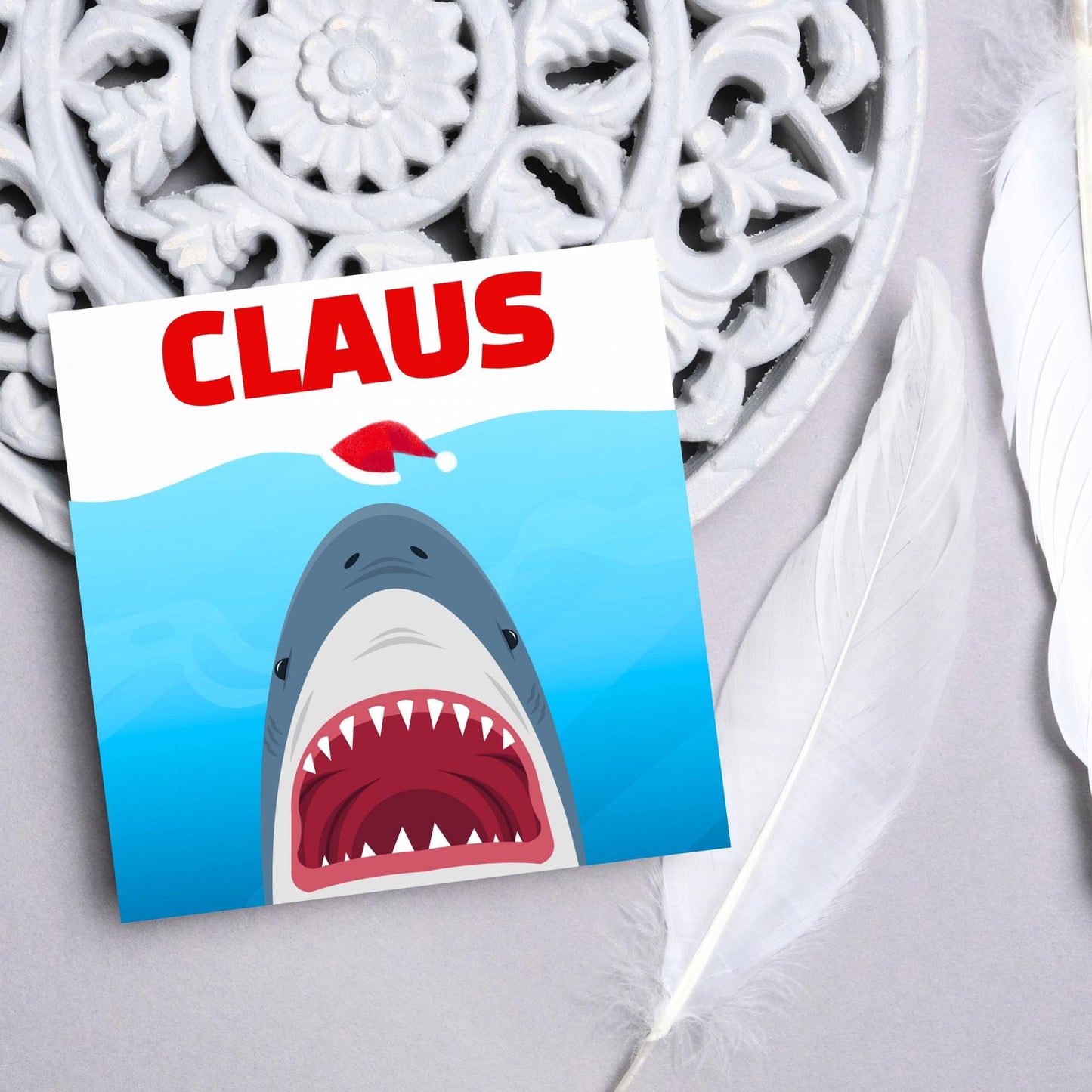 Shark Christmas card, Claus Xmas Card, Movie Spoof Card, Cards for Shark Lovers, Card for Movie Buff, Funny Christmas Card for Dad, Pun Card