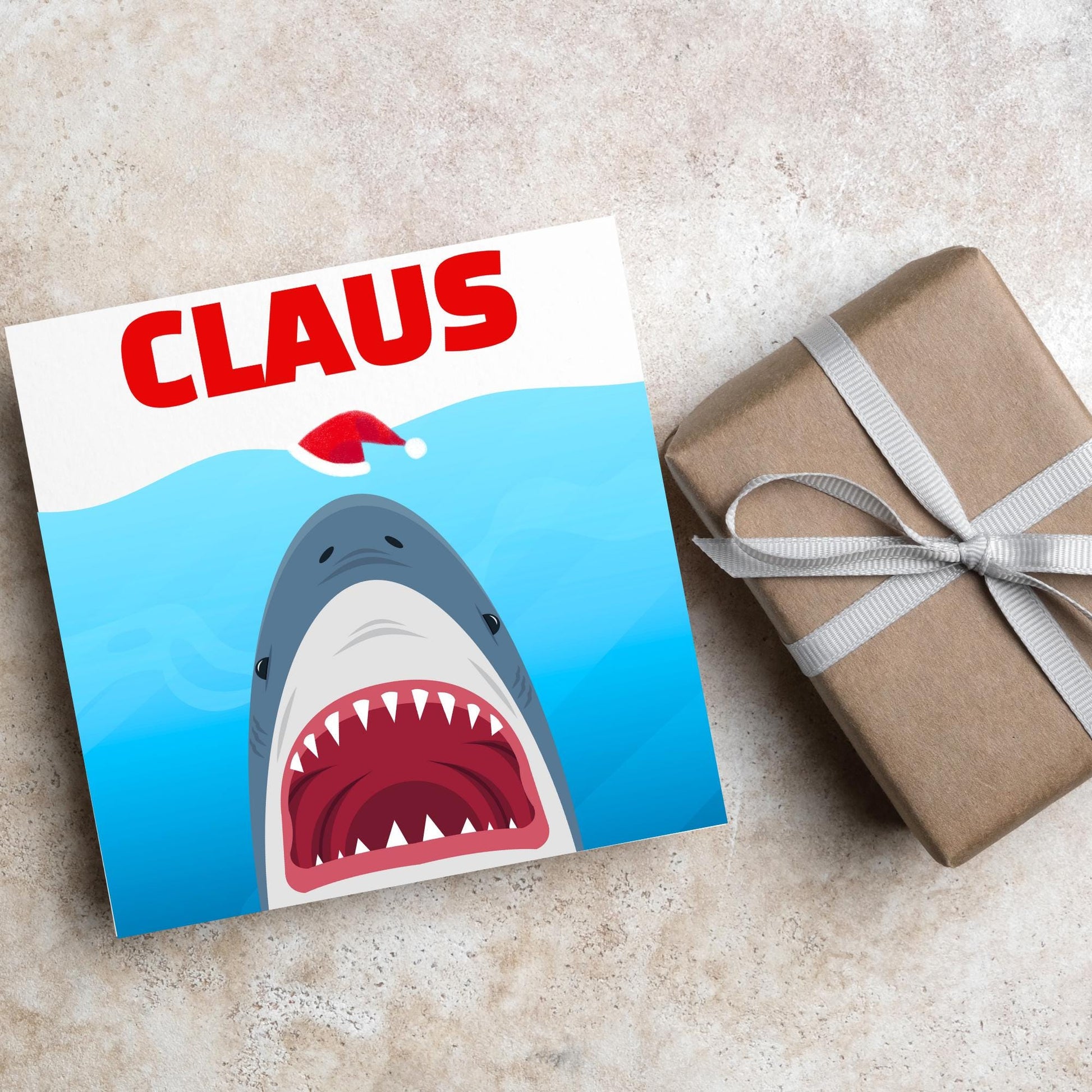 Shark Christmas card, Claus Xmas Card, Movie Spoof Card, Cards for Shark Lovers, Card for Movie Buff, Funny Christmas Card for Dad, Pun Card