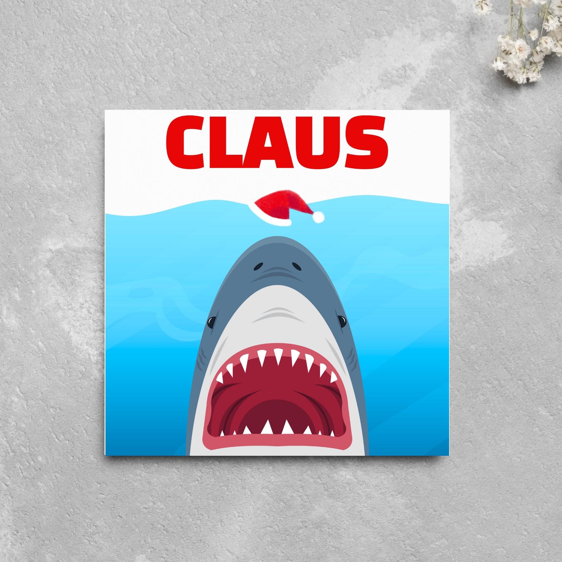 Shark Christmas card, Claus Xmas Card, Movie Spoof Card, Cards for Shark Lovers, Card for Movie Buff, Funny Christmas Card for Dad, Pun Card