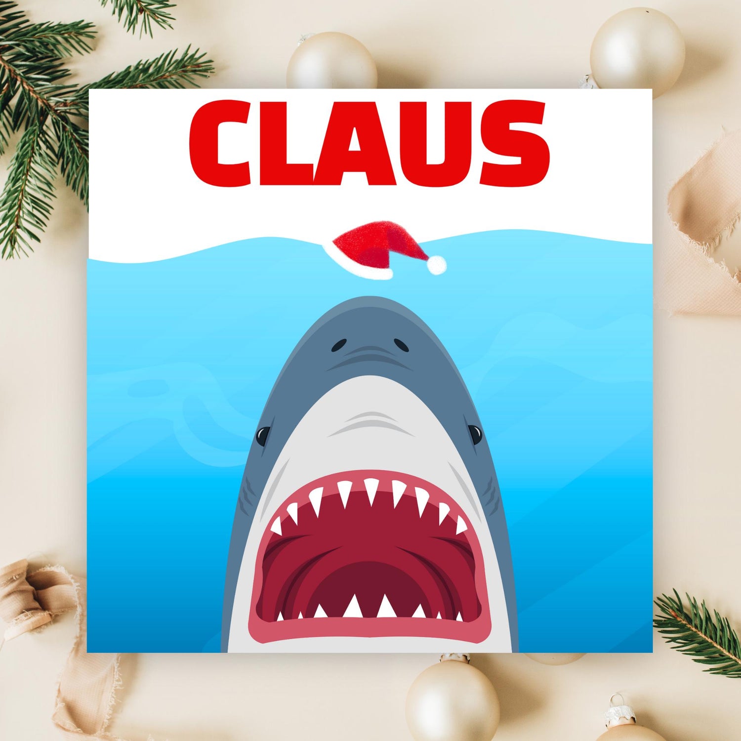 Shark Christmas card, Claus Xmas Card, Movie Spoof Card, Cards for Shark Lovers, Card for Movie Buff, Funny Christmas Card for Dad, Pun Card