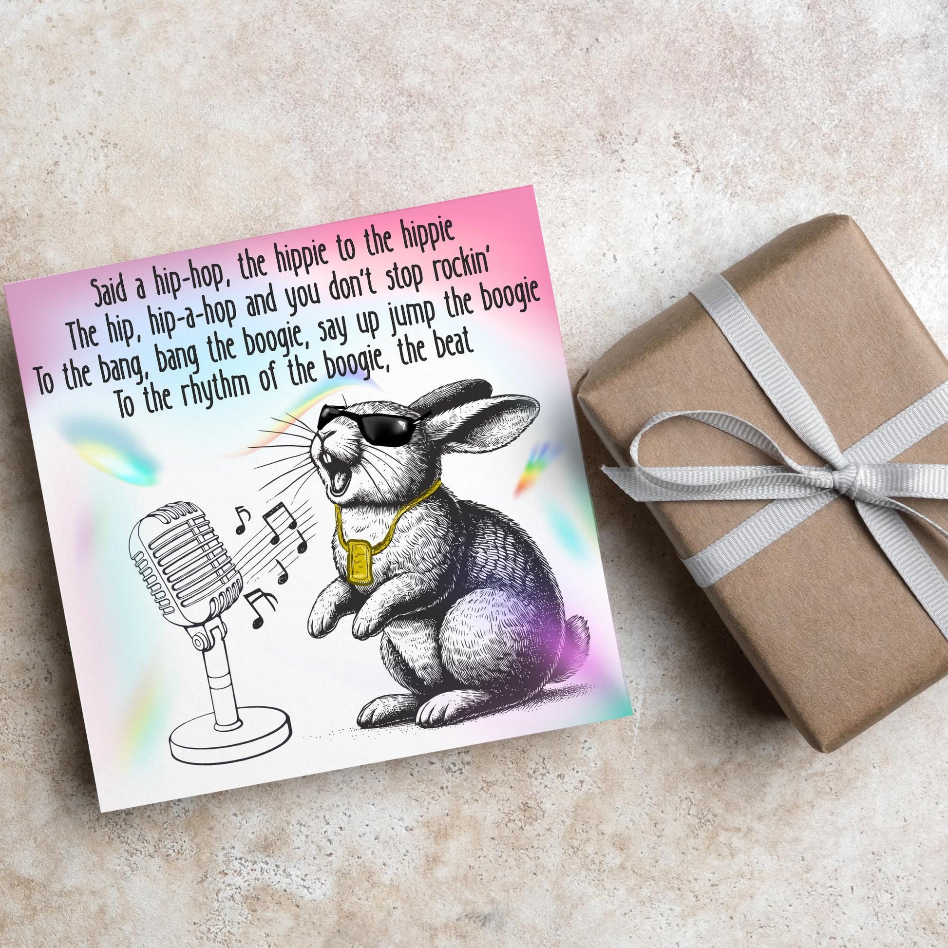 Hip Hop Bunny Card, Fun Party Card, Rabbit Card, Animal Themed Birthday, Rapper's Delight Card, Sugarhill Gang Card, Rap Card, Karaoke Card