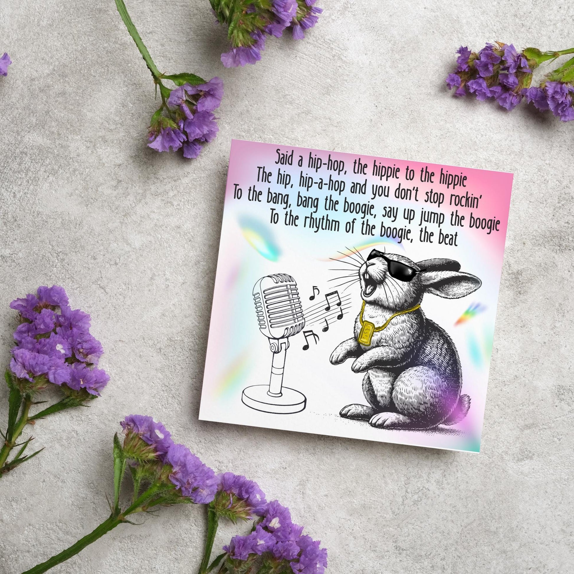 Hip Hop Bunny Card, Fun Party Card, Rabbit Card, Animal Themed Birthday, Rapper's Delight Card, Sugarhill Gang Card, Rap Card, Karaoke Card