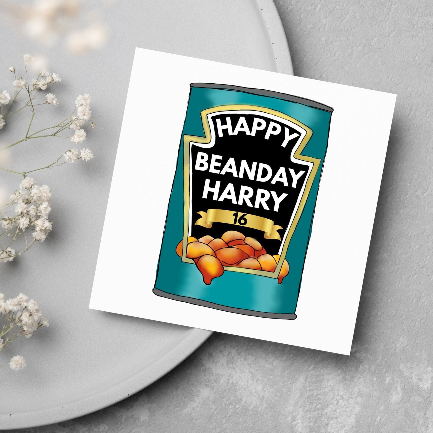 Personalised Birthday Beans Card, British Themed Birthday Card, Funny Birthday Card, Baked Beans Birthday, Name and Age Birthday Card