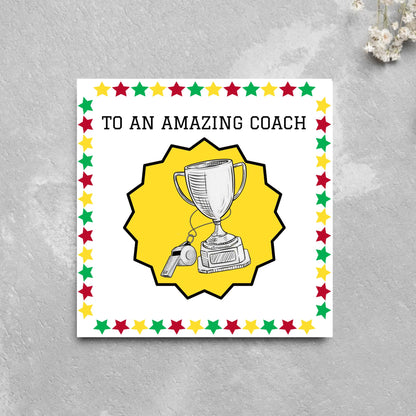 Thank You Coach Card, Team Coach Card, Card for Football Coach, Basketball Coach, Swim Coach, Rugby Coach, Thanks Coach Card