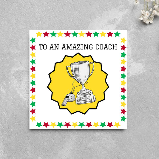 Thank You Coach Card, Team Coach Card, Card for Football Coach, Basketball Coach, Swim Coach, Rugby Coach, Thanks Coach Card