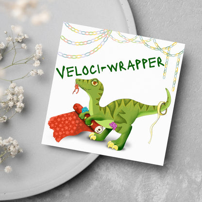 Dinosaur Christmas card, Velociraptor Xmas Card, Cards for Him, Cards for Her, Cards for kids, Funny Childrens Christmas Card, Pun Card