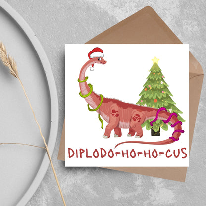 Dinosaur Christmas card, Diplodocus Xmas Card, Diplodocus Dinosaur, Cards for Dinosaur lover, Cards for kids, Funny Childs Christmas Card