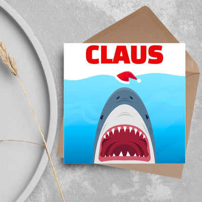 Shark Christmas card, Claus Xmas Card, Movie Spoof Card, Cards for Shark Lovers, Card for Movie Buff, Funny Christmas Card for Dad, Pun Card