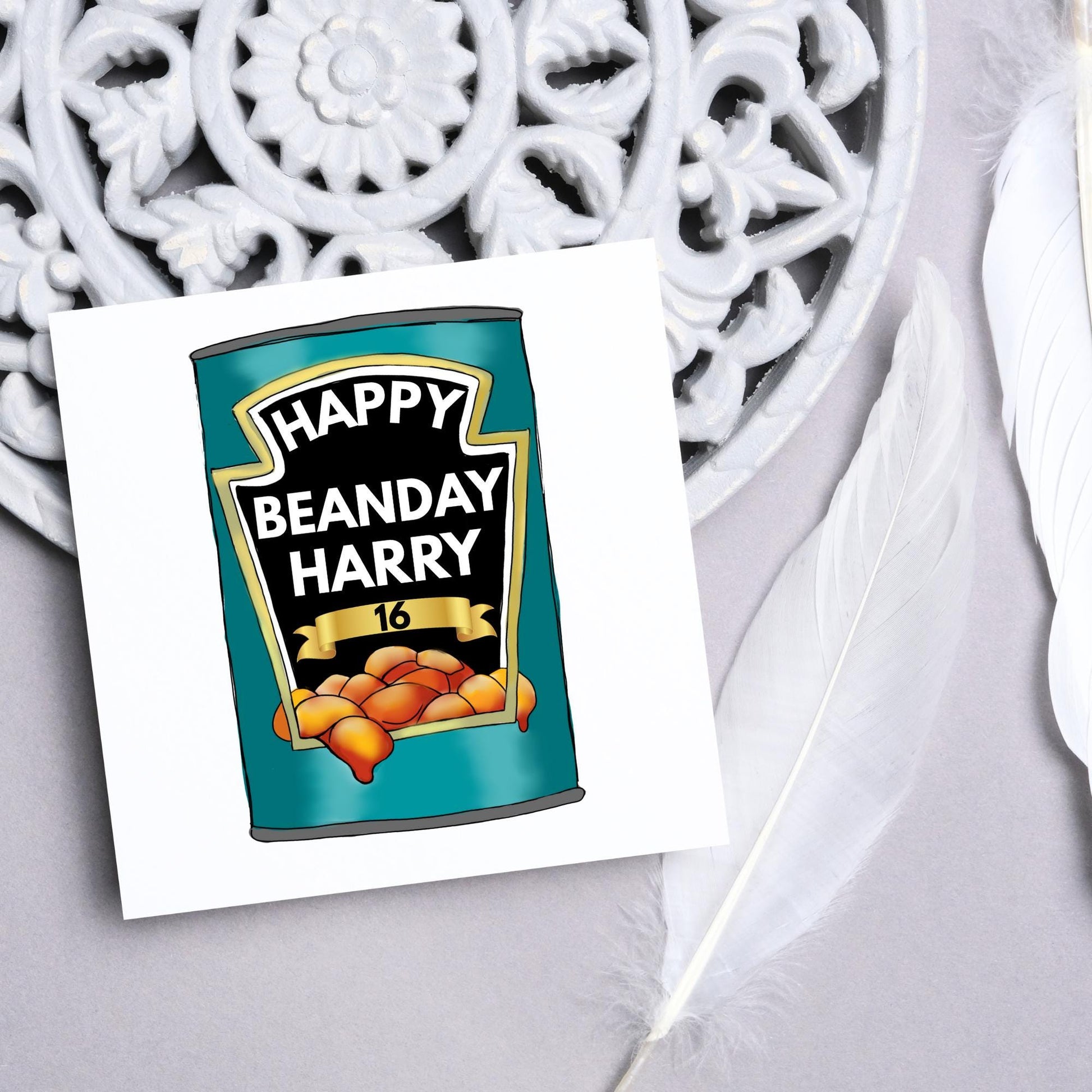 Personalised Birthday Beans Card, British Themed Birthday Card, Funny Birthday Card, Baked Beans Birthday, Name and Age Birthday Card