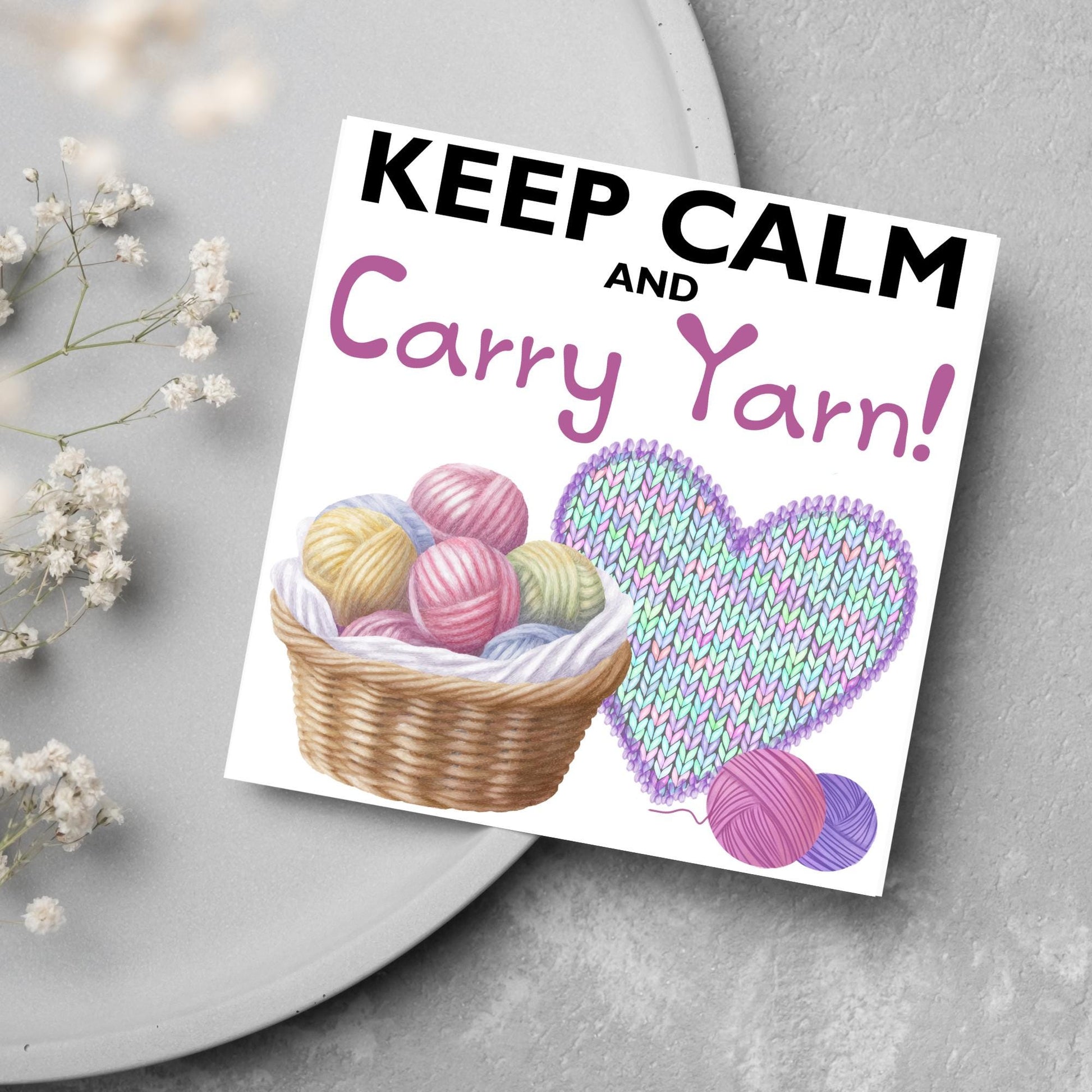 Knitting Card, Birthday Card for Knitter, Birthday Card for Mum, Yarn, Keep Calm Card, Wool Card, Card for Nan, Crochet Card, Blank Card
