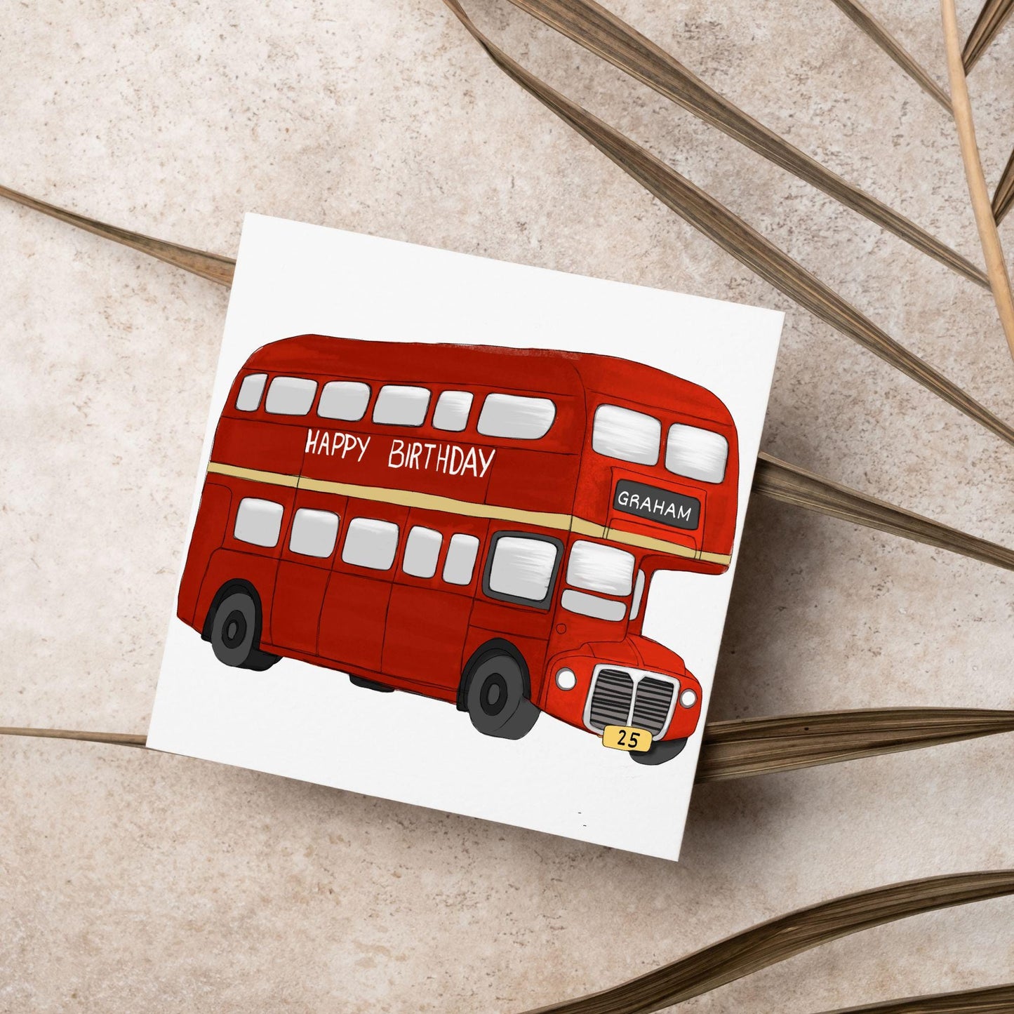 Personalised London Bus Birthday Card, British Themed Birthday Card, Funny Birthday Card, Name and Age Card, Red Bus Card