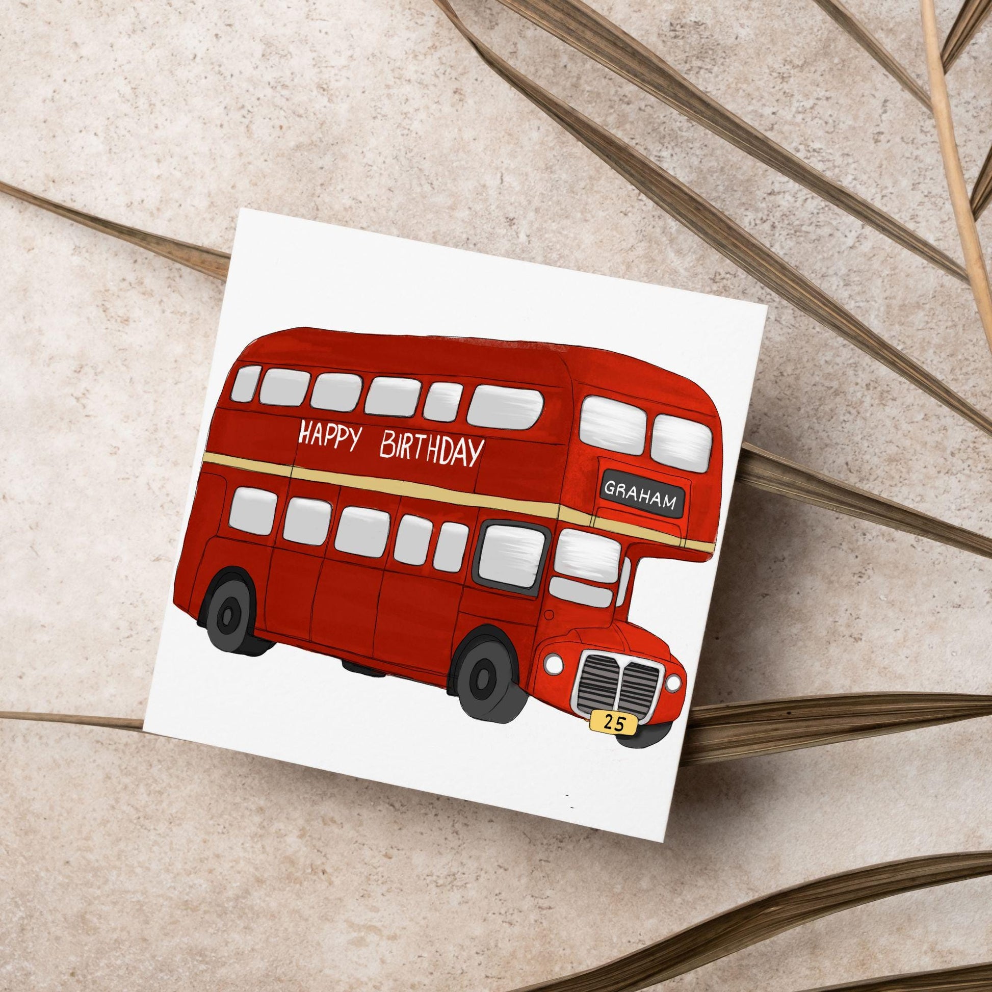 Personalised London Bus Birthday Card, British Themed Birthday Card, Funny Birthday Card, Name and Age Card, Red Bus Card