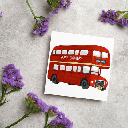 Personalised London Bus Birthday Card, British Themed Birthday Card, Funny Birthday Card, Name and Age Card, Red Bus Card