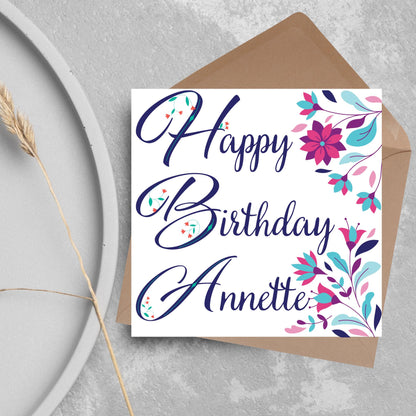 Personalised Flower Birthday Card, Name Birthday Card, Card for Sister, Card for Friend, Custom Birthday Card