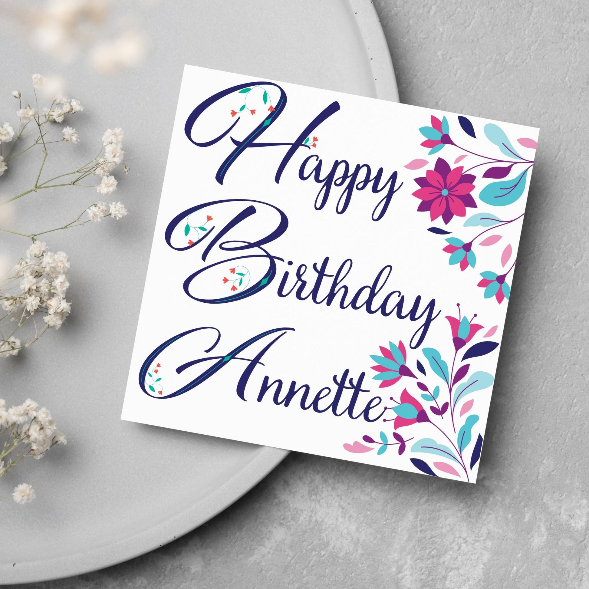 Personalised Flower Birthday Card, Name Birthday Card, Card for Sister, Card for Friend, Custom Birthday Card