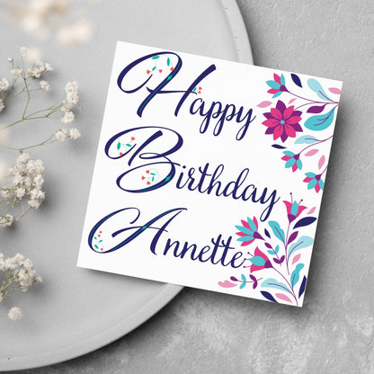 Personalised Flower Birthday Card, Name Birthday Card, Card for Sister, Card for Friend, Custom Birthday Card