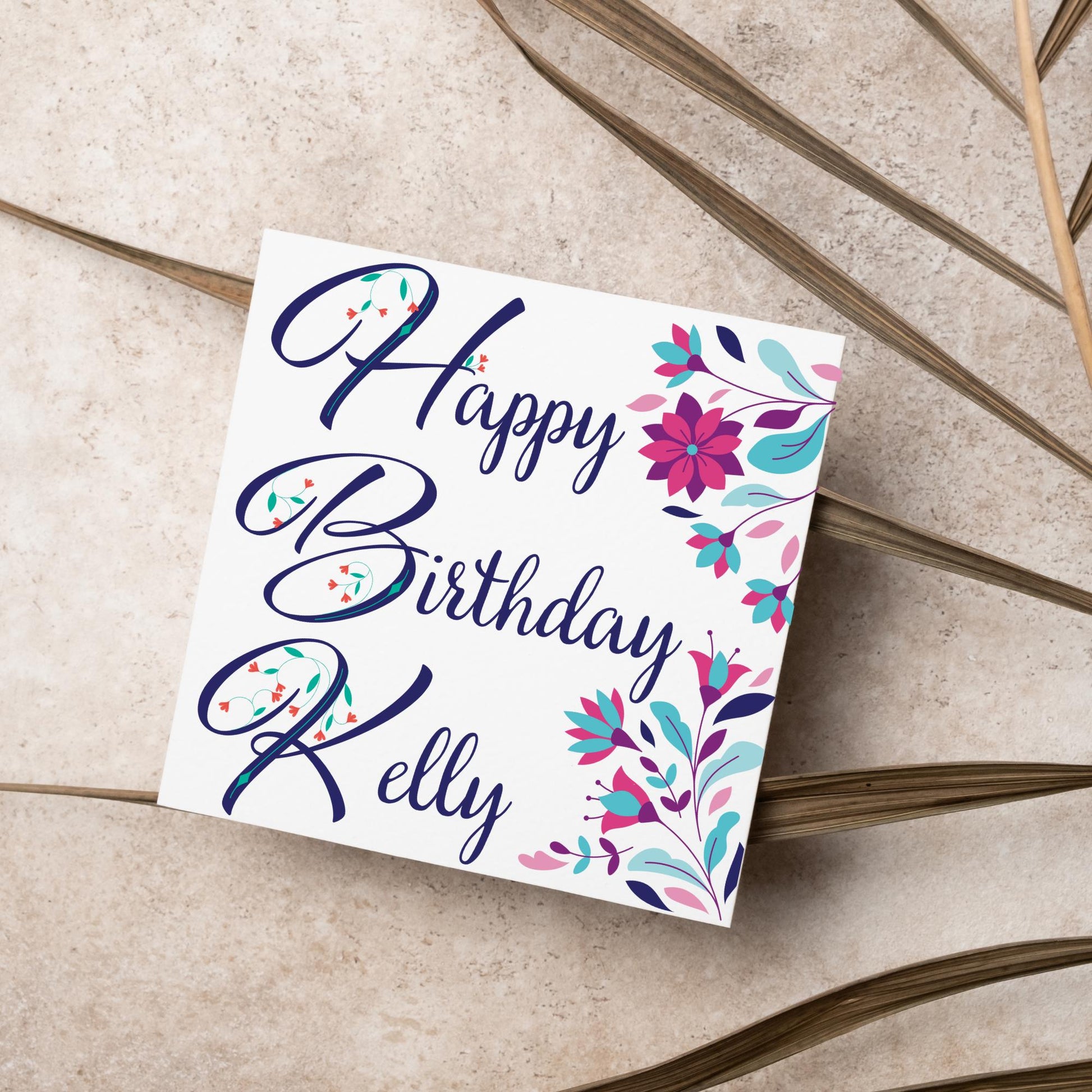 Personalised Flower Birthday Card, Name Birthday Card, Card for Sister, Card for Friend, Custom Birthday Card