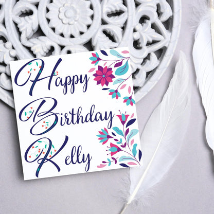 Personalised Flower Birthday Card, Name Birthday Card, Card for Sister, Card for Friend, Custom Birthday Card