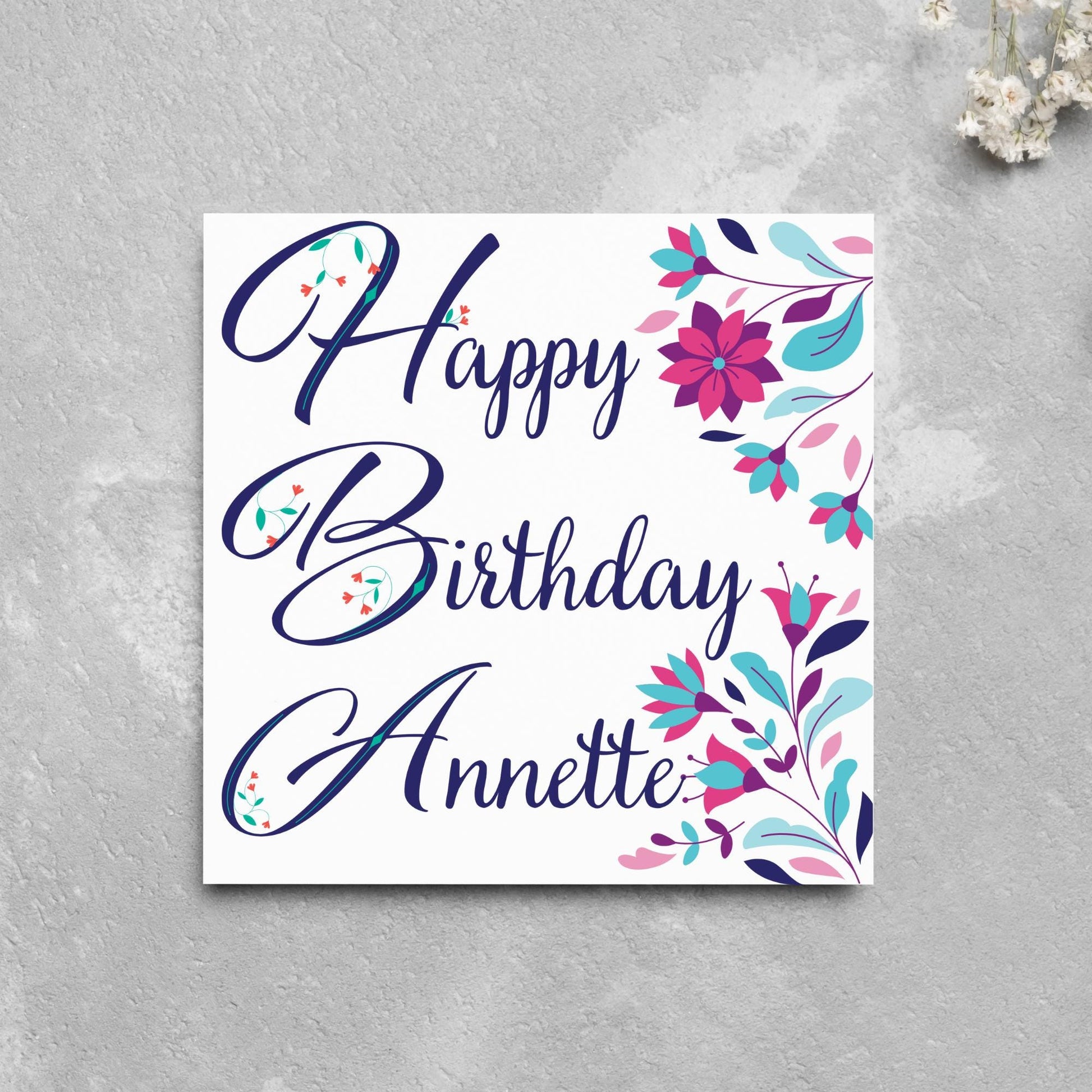 Personalised Flower Birthday Card, Name Birthday Card, Card for Sister, Card for Friend, Custom Birthday Card