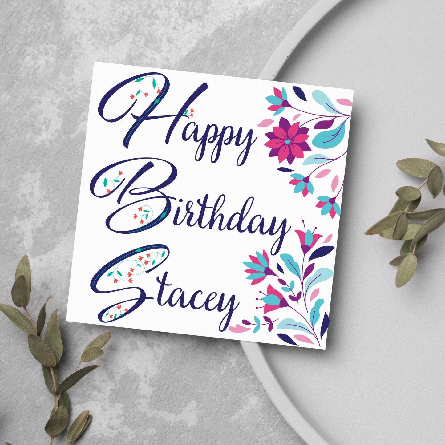 Personalised Flower Birthday Card, Name Birthday Card, Card for Sister, Card for Friend, Custom Birthday Card
