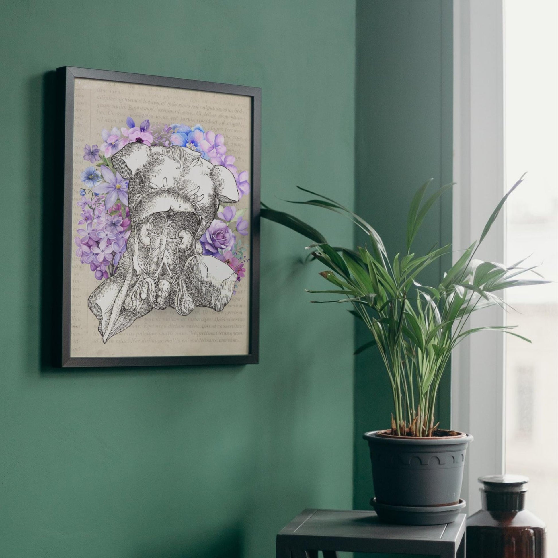 Andreas Vesalius Art, Biology Wall Art, A4 Print, High Quality Anatomy Wall Art, Floral Anatomy Poster, Gothic Wall Art, Corporis Fabrica