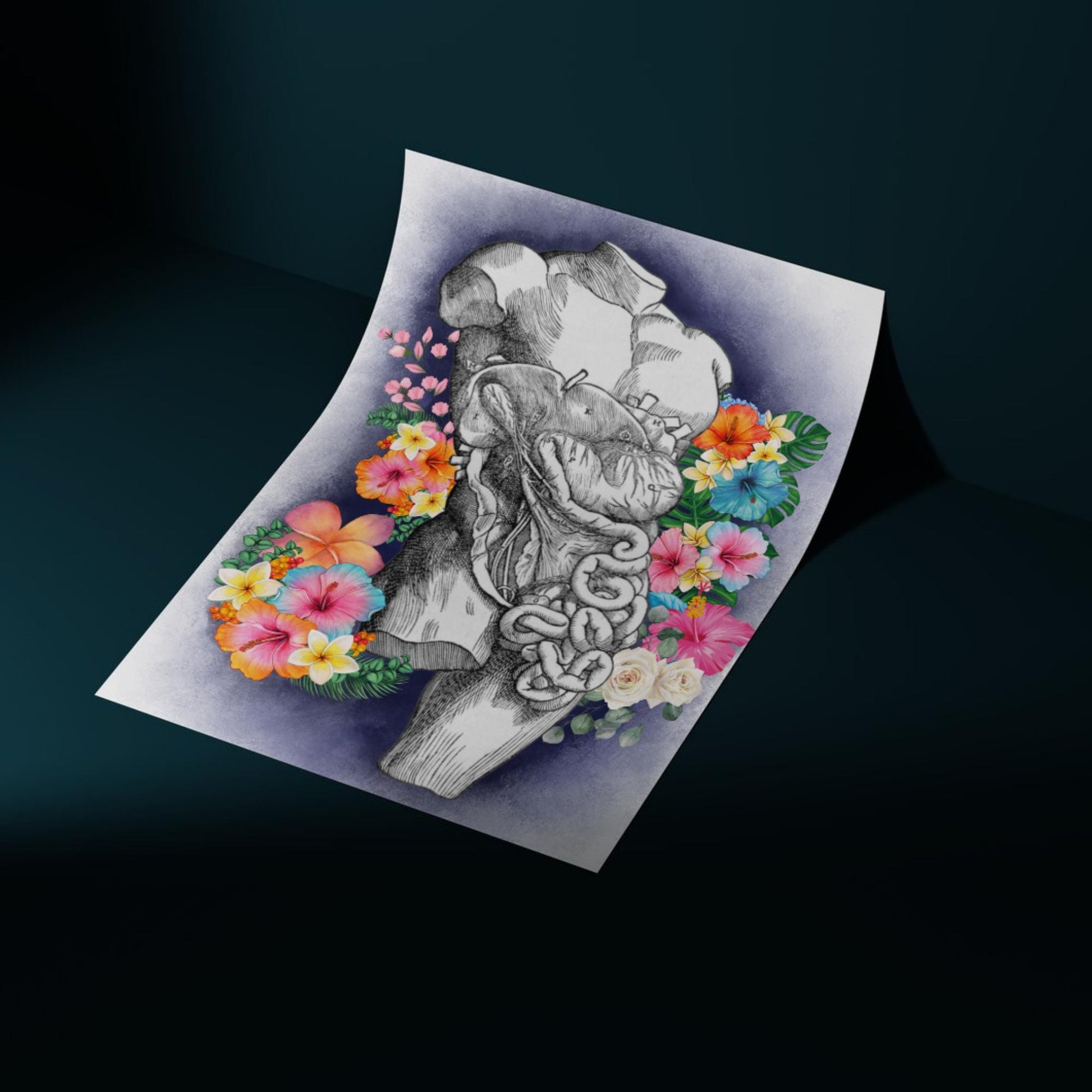 Andreas Vesalius Art, Biology Wall Art, A4 Print, High Quality Anatomy Wall Art, Floral Anatomy Poster, Gothic Wall Art, Corporis Fabrica