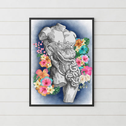 Andreas Vesalius Art, Biology Wall Art, A4 Print, High Quality Anatomy Wall Art, Floral Anatomy Poster, Gothic Wall Art, Corporis Fabrica