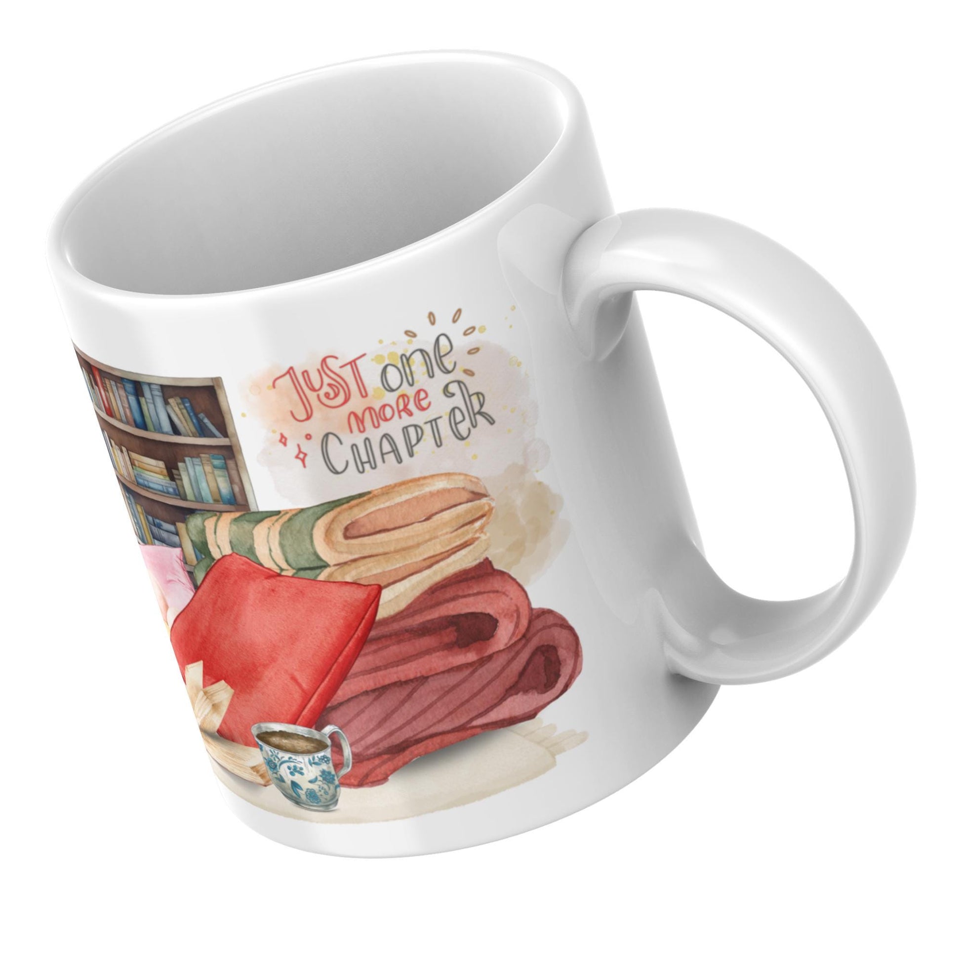 Book Reading Mug, Cosy Gift, Book Lover Mug, Just one more Chapter, Librarian Secret Santa, Christmas Present.