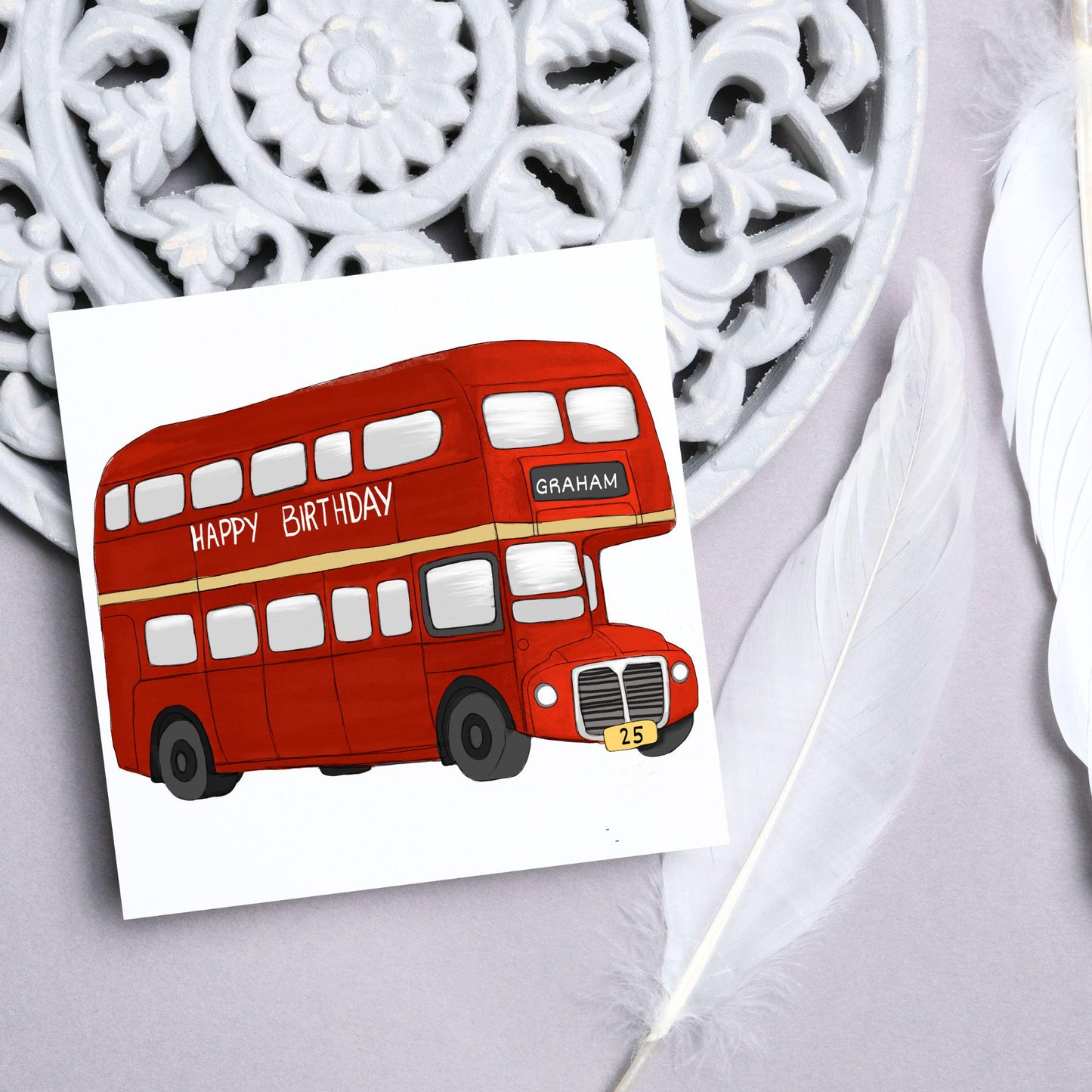 Personalised London Bus Birthday Card, British Themed Birthday Card, Funny Birthday Card, Name and Age Card, Red Bus Card