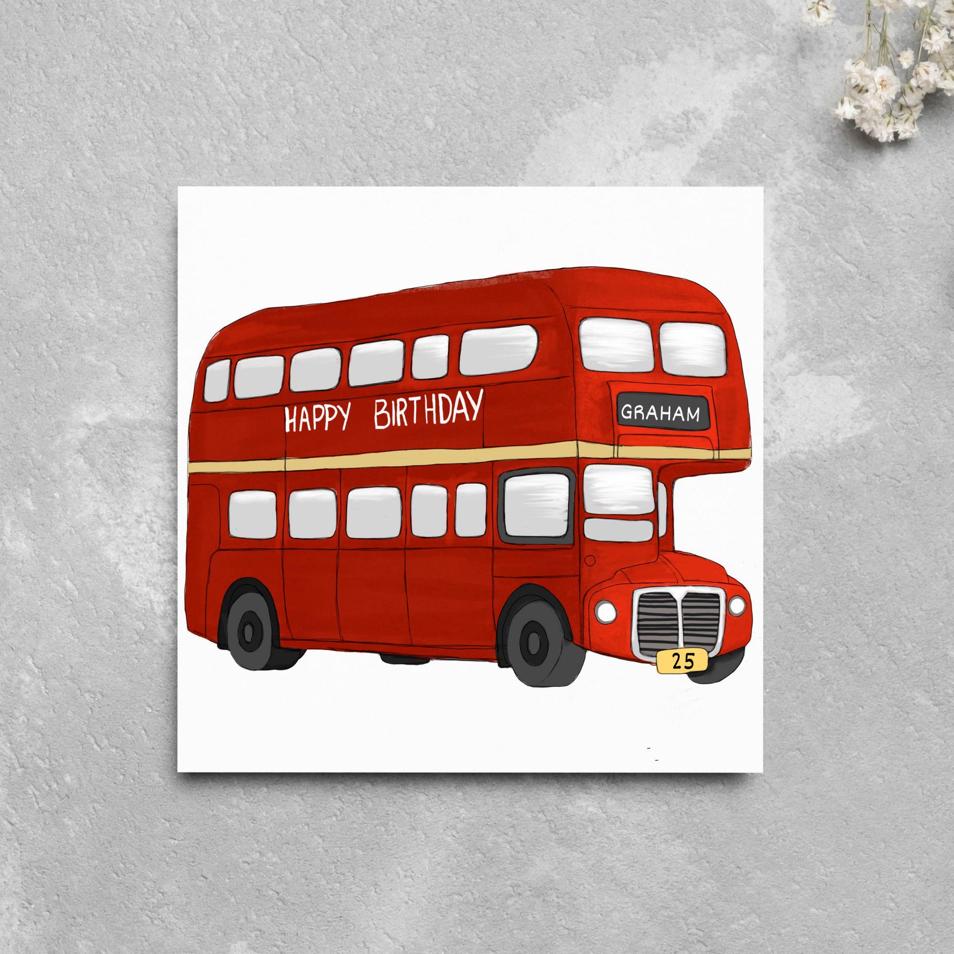 Personalised London Bus Birthday Card, British Themed Birthday Card, Funny Birthday Card, Name and Age Card, Red Bus Card