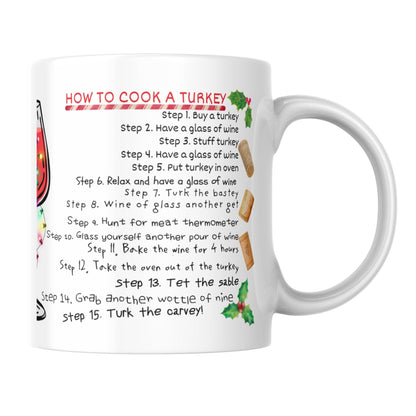 Drunk Christmas Recipe, How to Cook A Turkey, Funny Gift for Christmas, Secret Santa Idea, Wine Mug