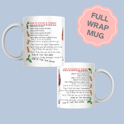 Drunk Christmas Recipe, How to Cook A Turkey, Funny Gift for Christmas, Secret Santa Idea, Wine Mug