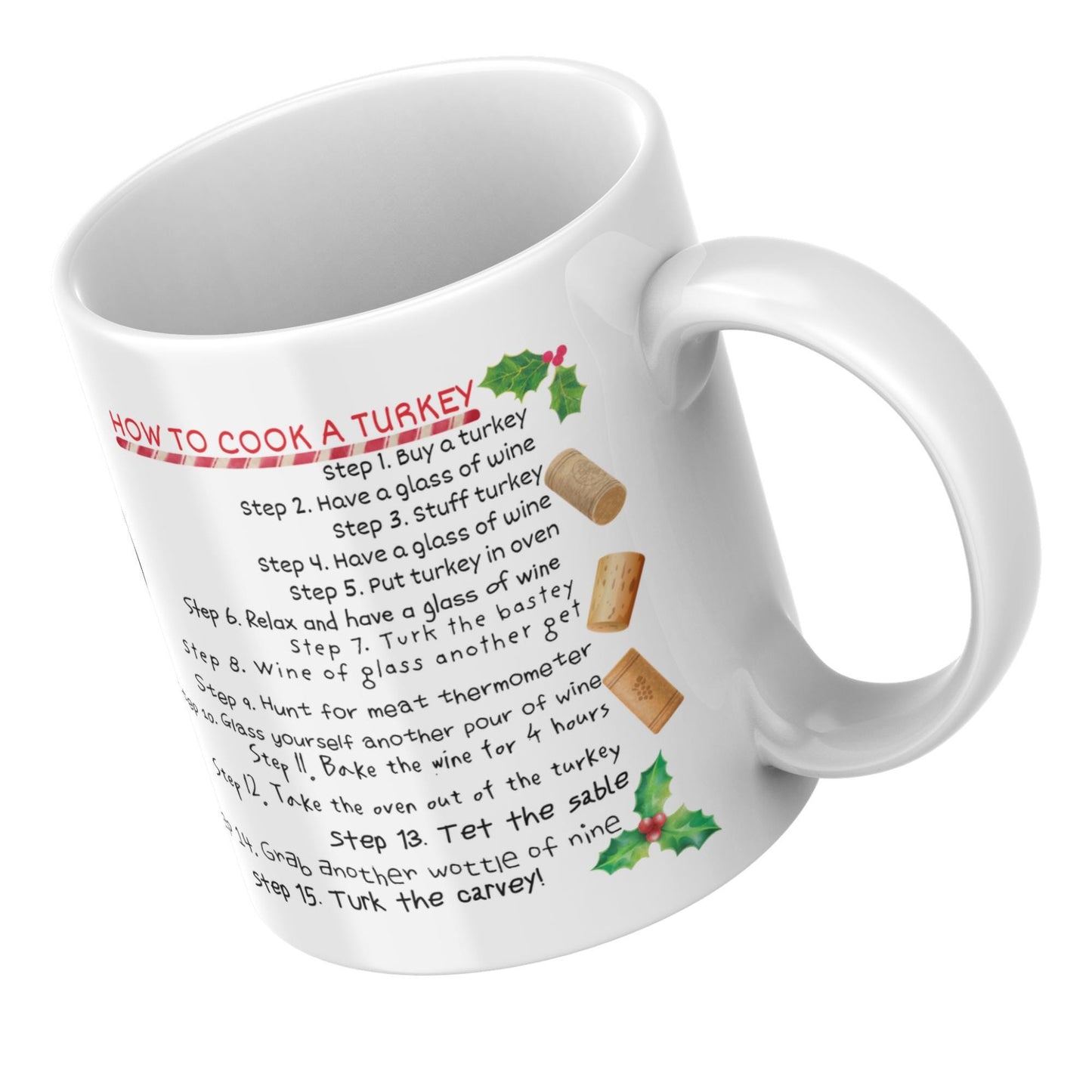 Drunk Christmas Recipe, How to Cook A Turkey, Funny Gift for Christmas, Secret Santa Idea, Wine Mug