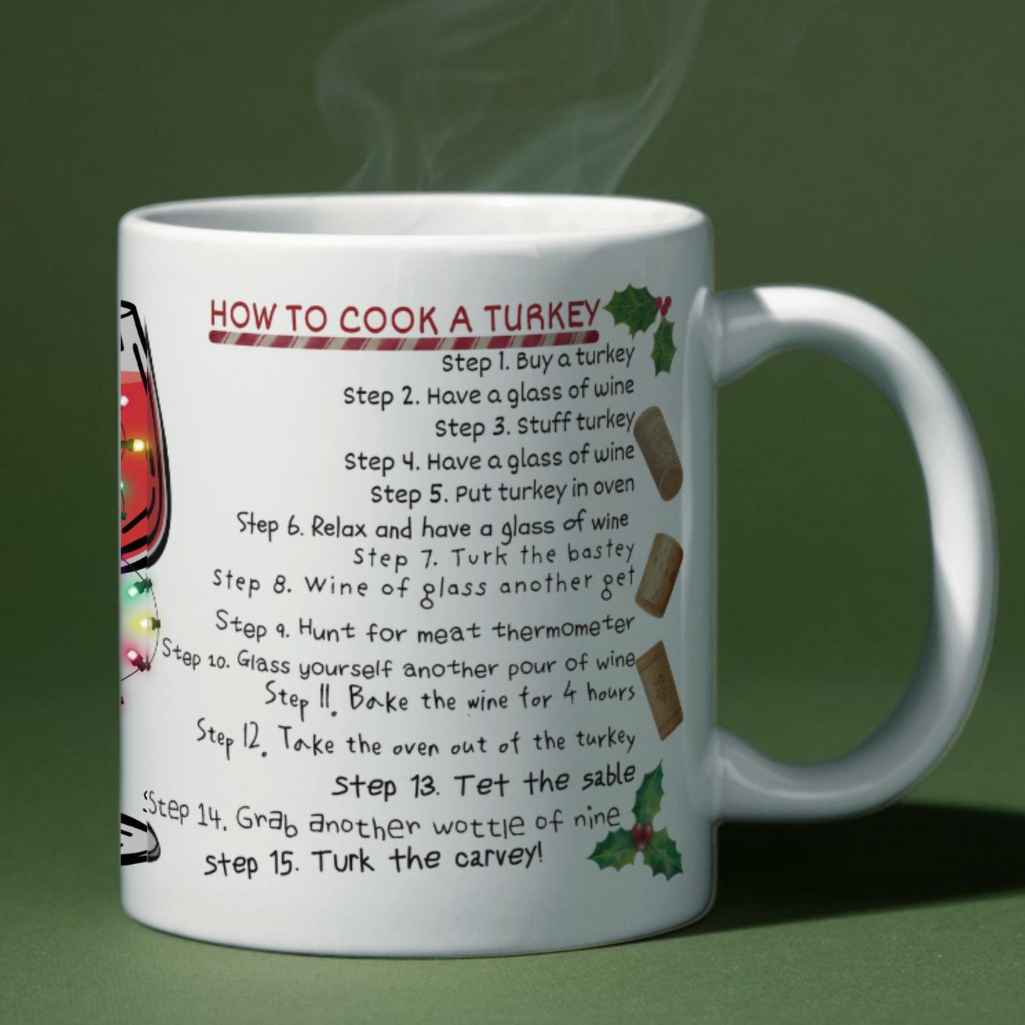 Drunk Christmas Recipe, How to Cook A Turkey, Funny Gift for Christmas, Secret Santa Idea, Wine Mug