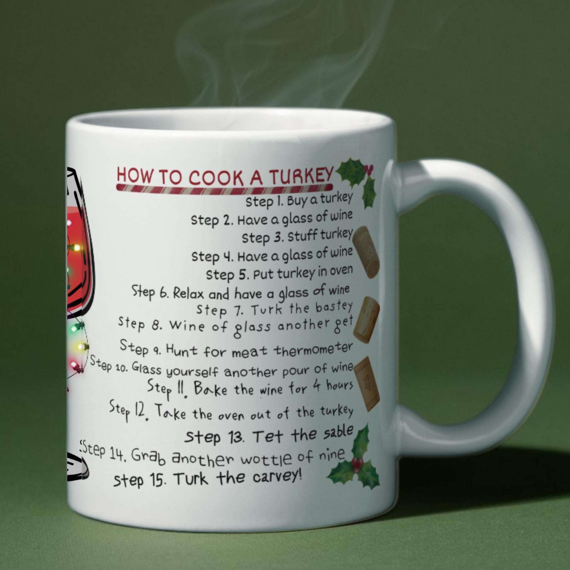 Drunk Christmas Recipe, How to Cook A Turkey, Funny Gift for Christmas, Secret Santa Idea, Wine Mug