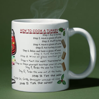 Drunk Christmas Recipe, How to Cook A Turkey, Funny Gift for Christmas, Secret Santa Idea, Wine Mug