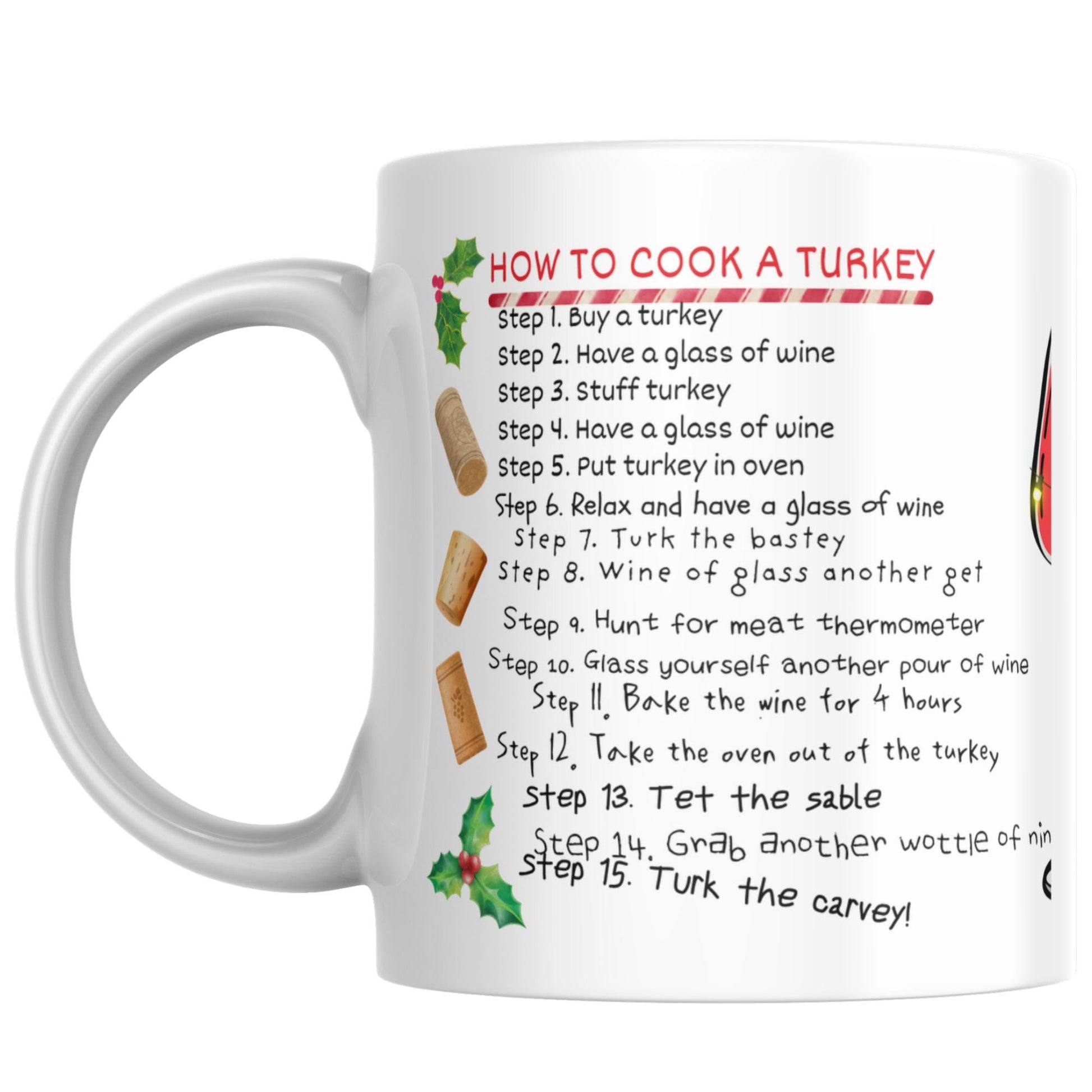 Drunk Christmas Recipe, How to Cook A Turkey, Funny Gift for Christmas, Secret Santa Idea, Wine Mug