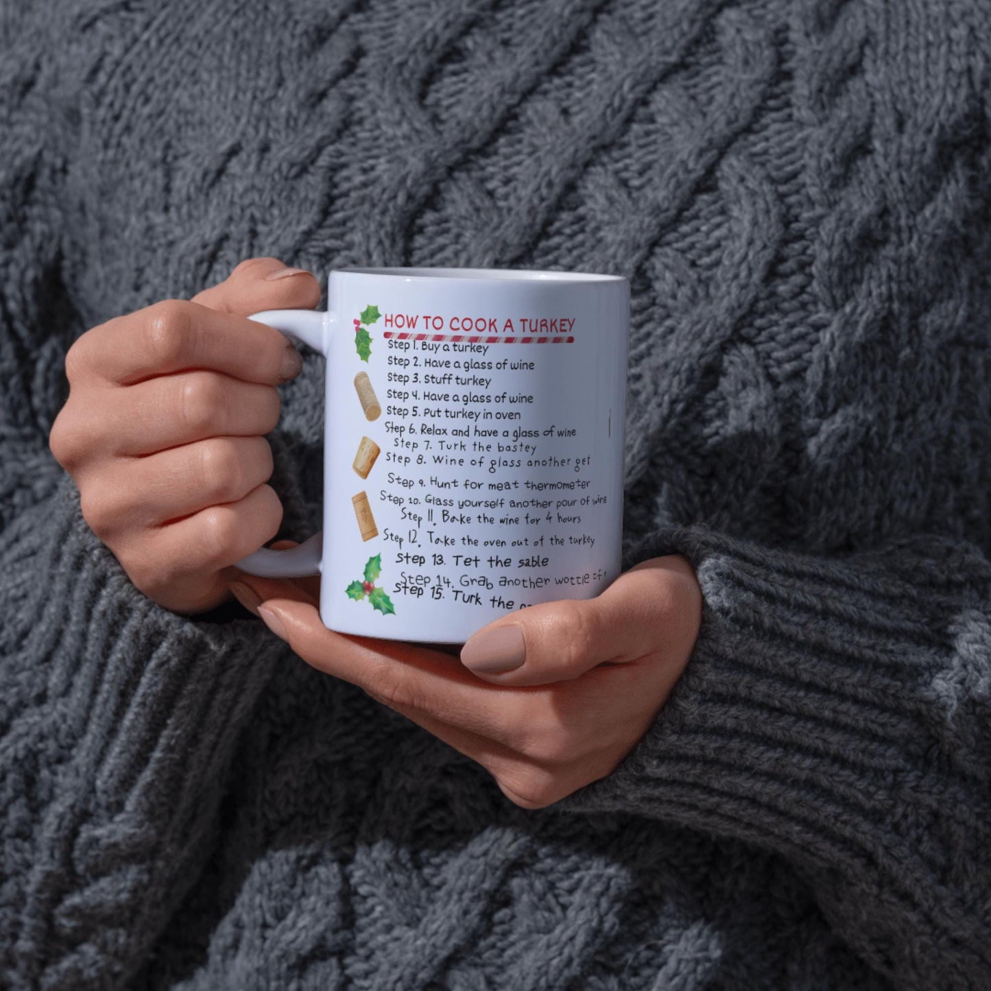 Drunk Christmas Recipe, How to Cook A Turkey, Funny Gift for Christmas, Secret Santa Idea, Wine Mug