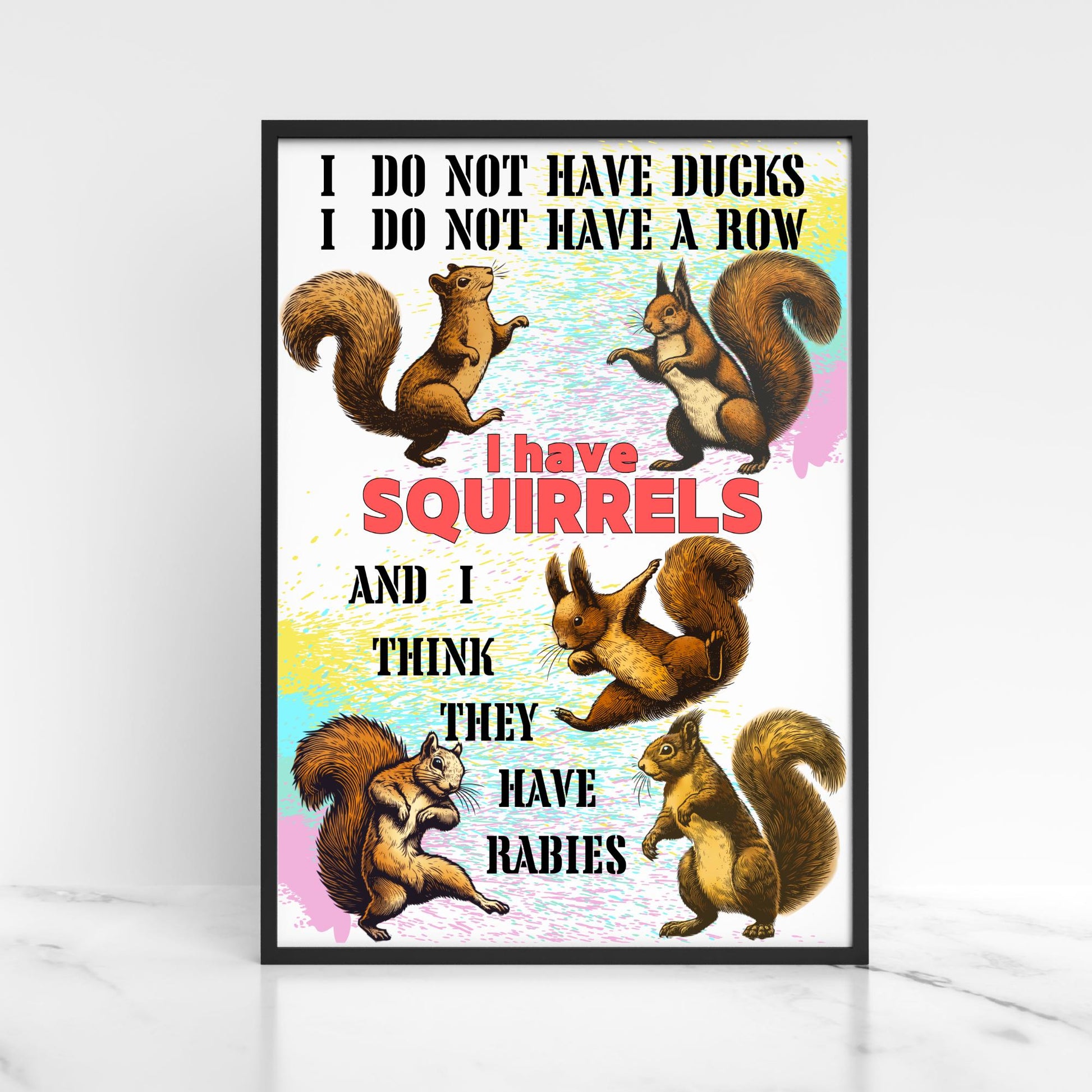 Squirrels A4 Print, High Quality Wall Art, Bar Wall Art, Funny Mental Health Poster, Home Decor, Quirky Squirrel Lover Gift