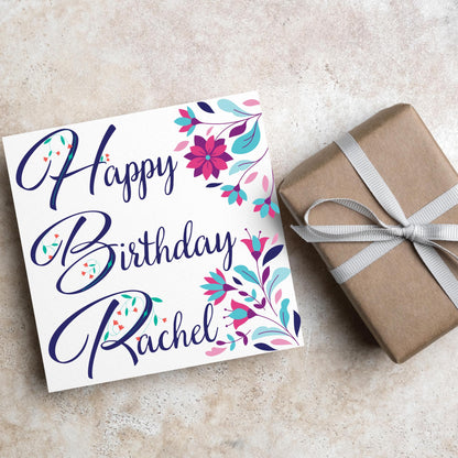 Personalised Flower Birthday Card, Name Birthday Card, Card for Sister, Card for Friend, Custom Birthday Card