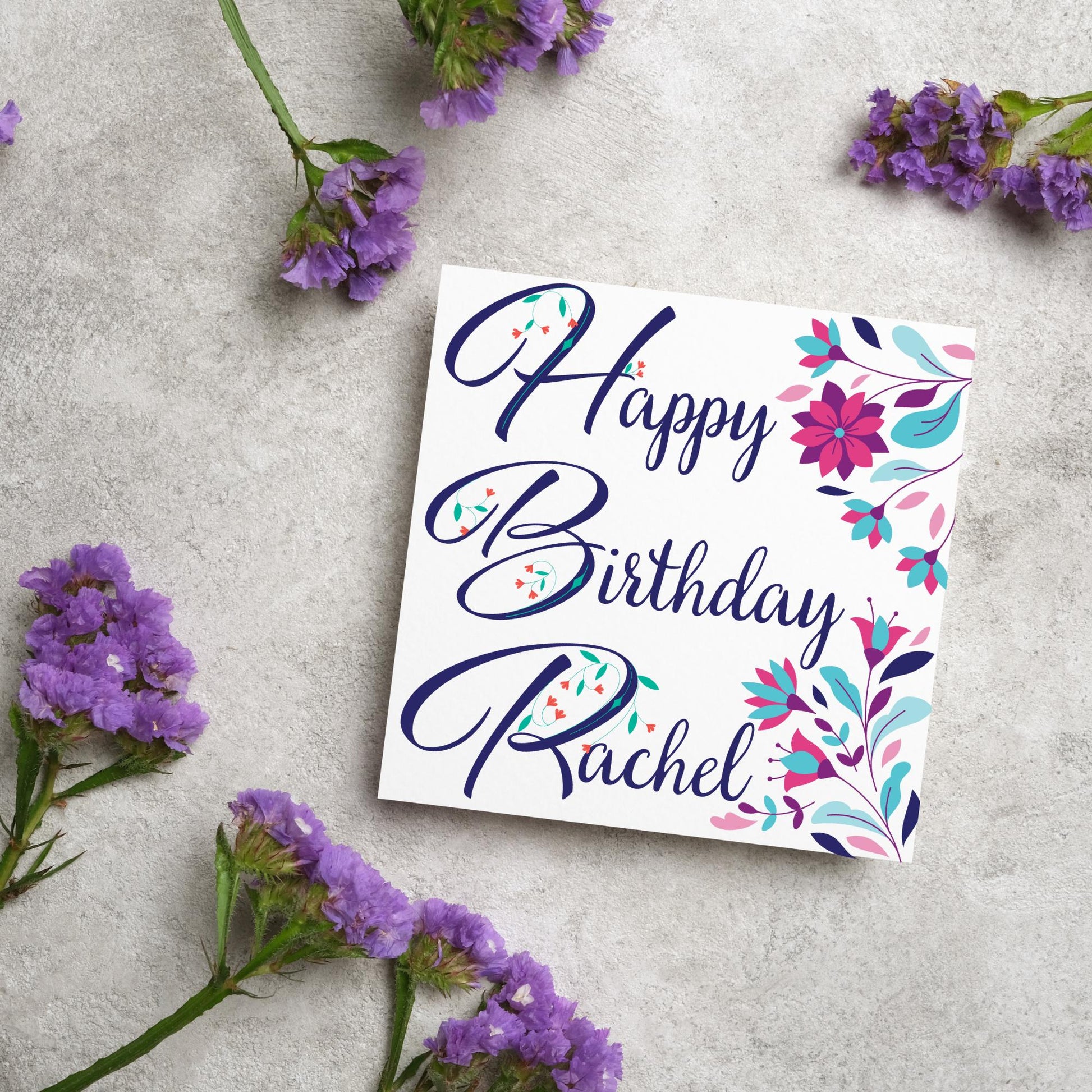 Personalised Flower Birthday Card, Name Birthday Card, Card for Sister, Card for Friend, Custom Birthday Card